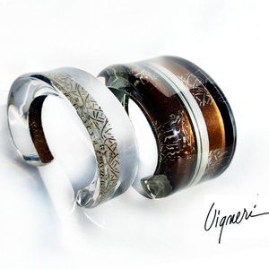 Vintage Vigneri from the 80s,    2 Clear and Decorated Acrylic Cuffs